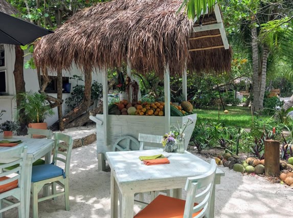Trolley with fruits in the restaurant