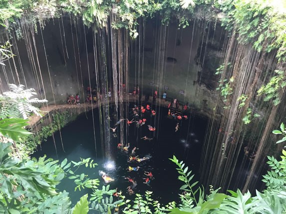 Cenote Sagrado, Chichen Itza - people swimming