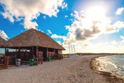 beach bar with guano roof on the beach