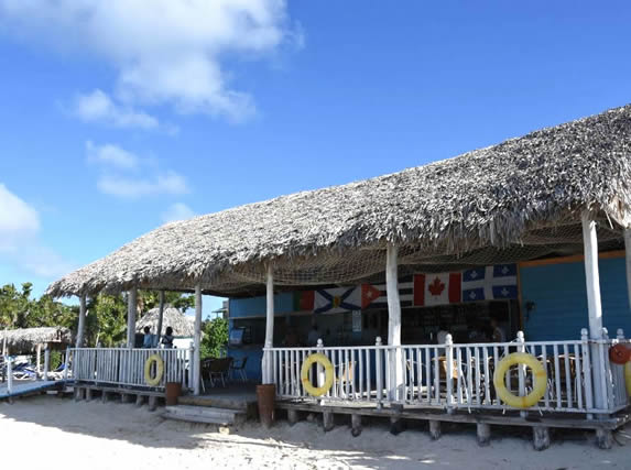 wooden beach bar with guano roof
