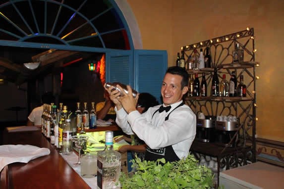 waiter preparing drink behind the bar