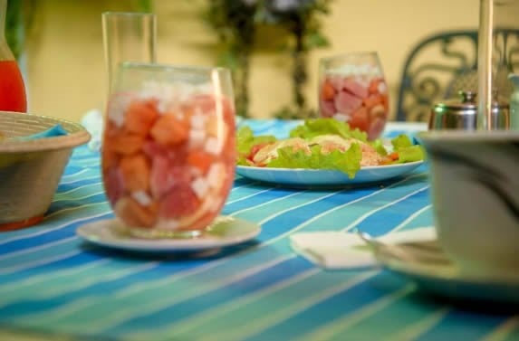 table served with restaurant dishes