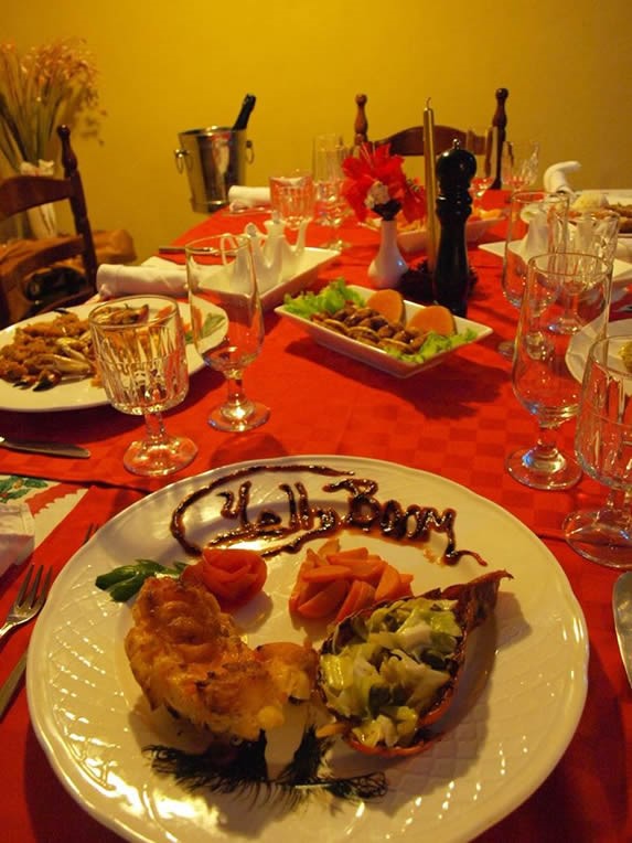 table served with dishes from the restaurant