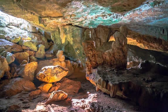 interior of a cave with rocky surface