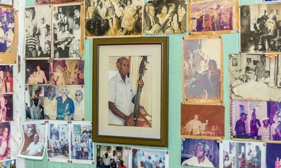 wall decorated with old photographs