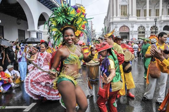 dancers with colorful costumes in parade