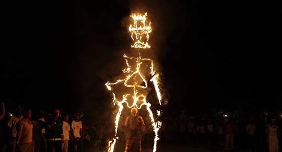 Fire figure in the night.