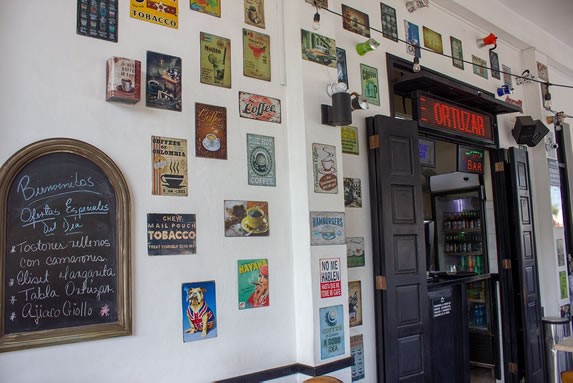 Wall with paintings inside the cafe