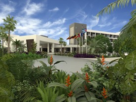 entrance surrounded by greenery and flowers