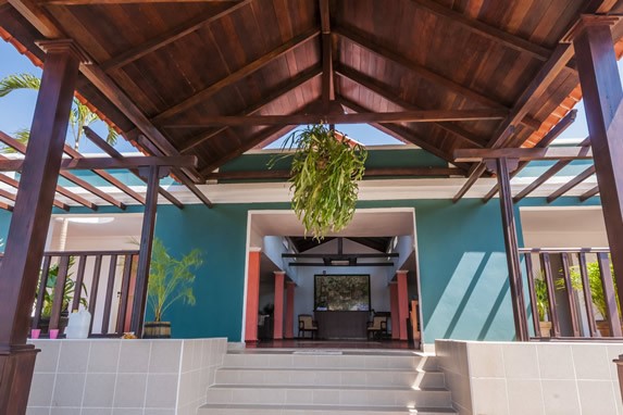 wooden roofed hotel entrance