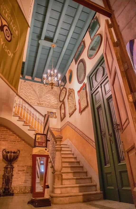 Marble stairs at the restaurant entrance