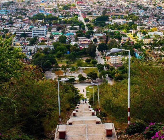 stairs on a mountain overlooking the city