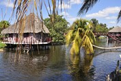 guano cabin on the shore of the lagoon