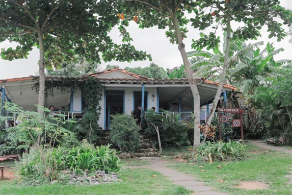 restaurant facade surrounded by greenery