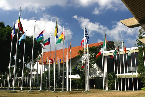 Banderas en el exterior del palacio