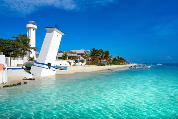 Lighthouse on the beach of Puerto Morelos