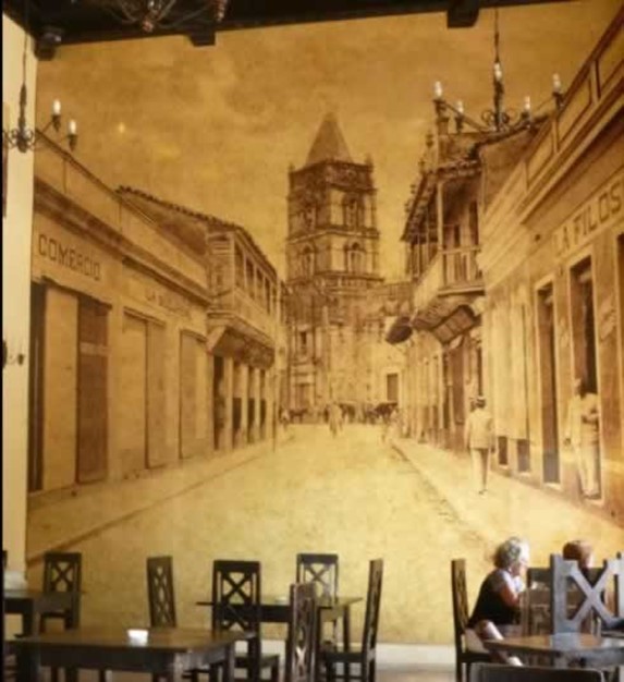 Photograph on the wall of the interior of the cafe