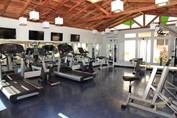 gimnasio con techo de madera