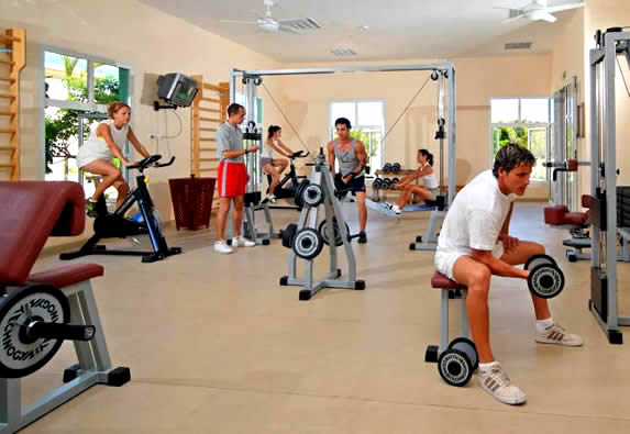 gym with weights and exercise bike