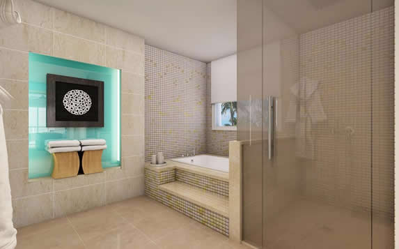 room bathroom with shower and tub