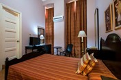 Double bed in the hotel room