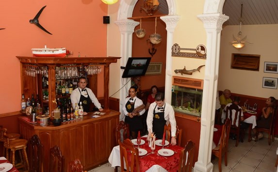 interior with wooden furniture and wooden bar