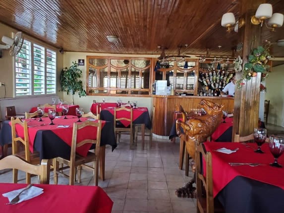 interior with wooden furniture and bar