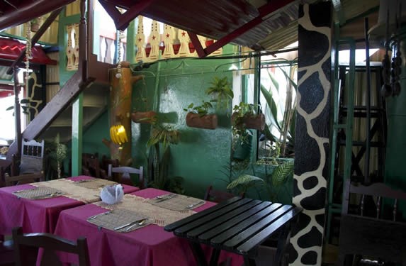 interior with wooden tables and rustic decor