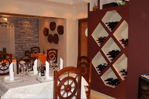 Wooden furniture in the interior of the restaurant