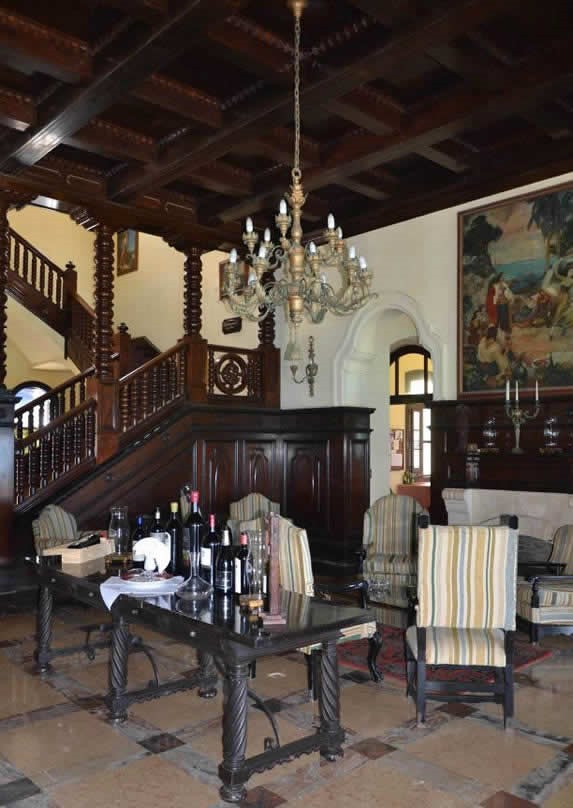 Wooden furniture in the interior of the restaurant