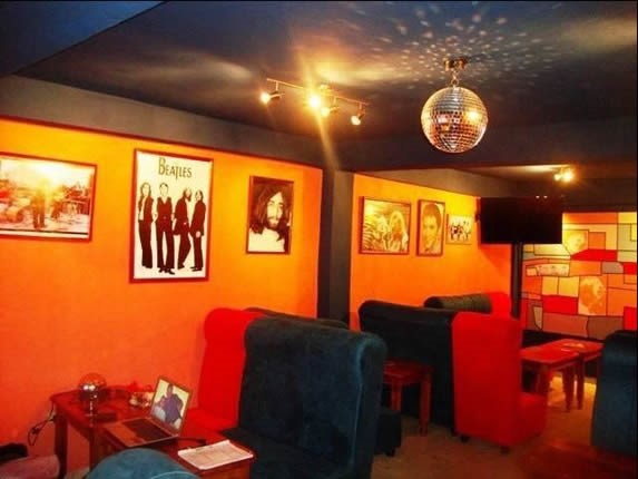 Nightlife decoration with bar in the background.