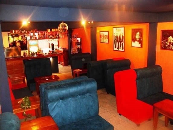 Nightlife decoration with bar in the background.