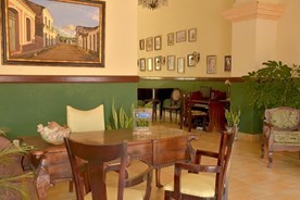lobby with old wooden furniture
