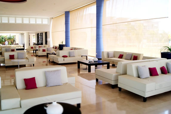 hotel lobby with white furniture