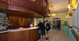 lobby with elegant wooden reception