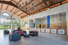 wooden ceiling lobby furniture and reception