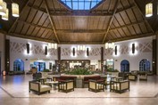 lobby with wooden ceiling and furniture