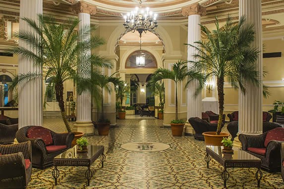 Palm trees in the lobby of the Plaza hotel