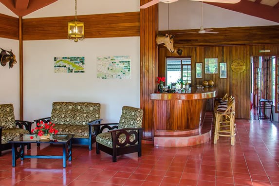 lobby with wooden reception desk