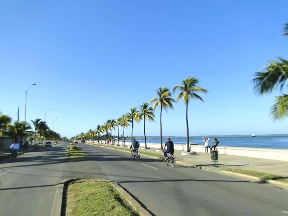 Cyclists along the boardwalk
