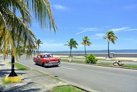 Taxi passing by the boardwalk