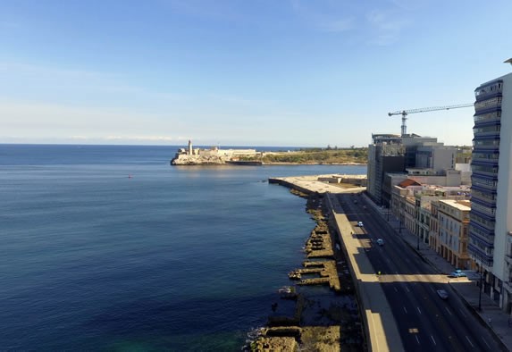 Aerial view of the Malecon in Havana