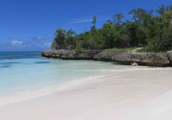 playa de arena dorada con rocas y vegetación