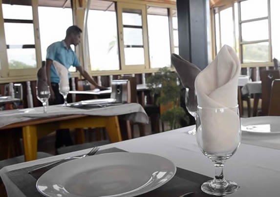 restaurant interior with wooden furniture