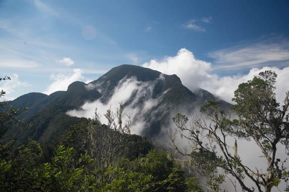 nubes entre las montañas tupidas en vegetación 