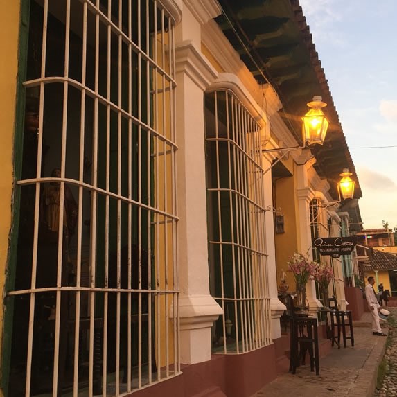 Facade with old street lamps.