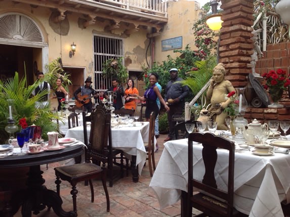 Musicians playing in the courtyard.