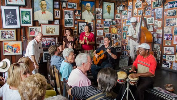 musicians on stage playing for customers