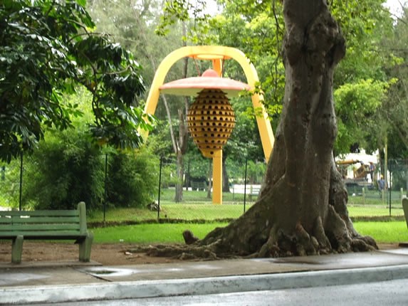 dovecot surrounded by greenery in the park