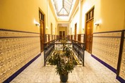 corridor decorated with blue mosaic slab